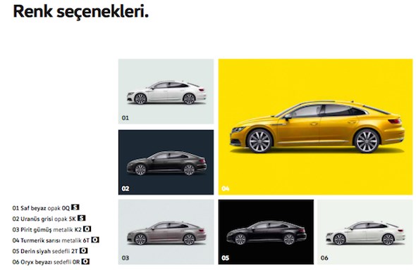 Volkswagen 2018 Model Arteon Renk Seçenekleri